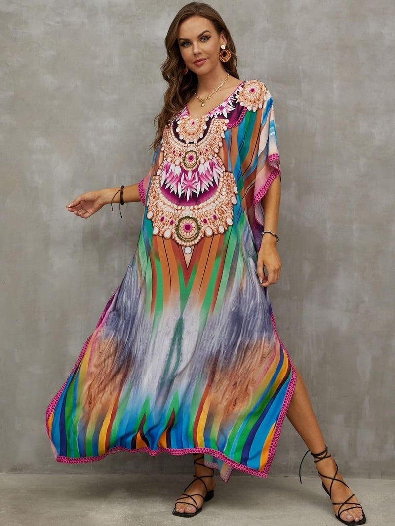 IMAGEKOPE Kaftan Dresses for Women Plus Size Bathing Suit Cover up Caftan Maxi Beach Dresses - Image 2